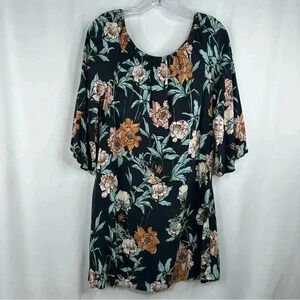 Cupio Blush Women’s Navy Tropical floral bird print Casual Summer Dress Size M